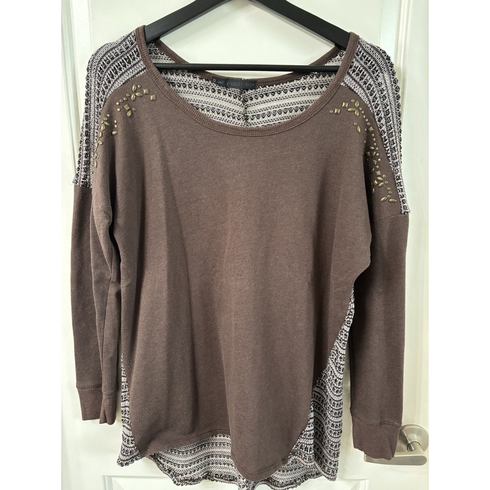Maurices Long Sleeve Open Knit Back Studded Pullover Brown Plus Size 0X